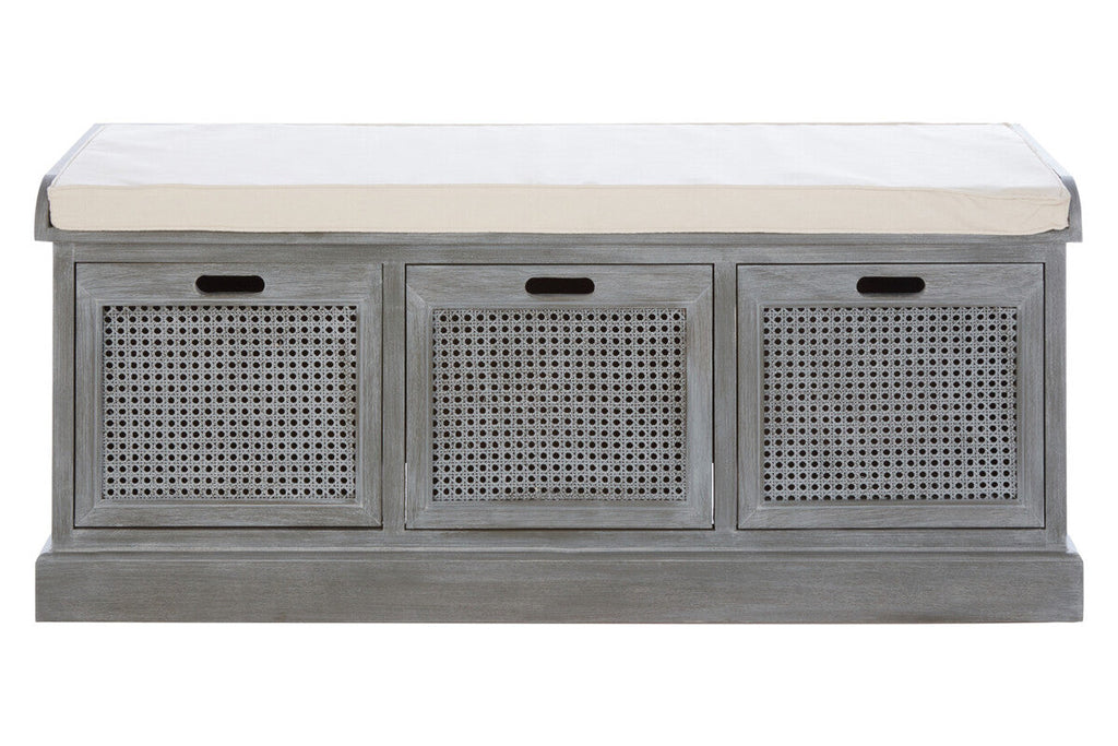 Heritage Grey Wood Storage Bench with 3 Drawers