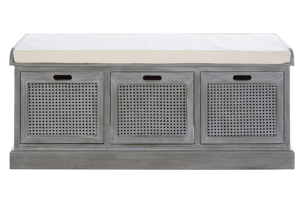 Heritage Grey Wood Storage Bench with 3 Drawers