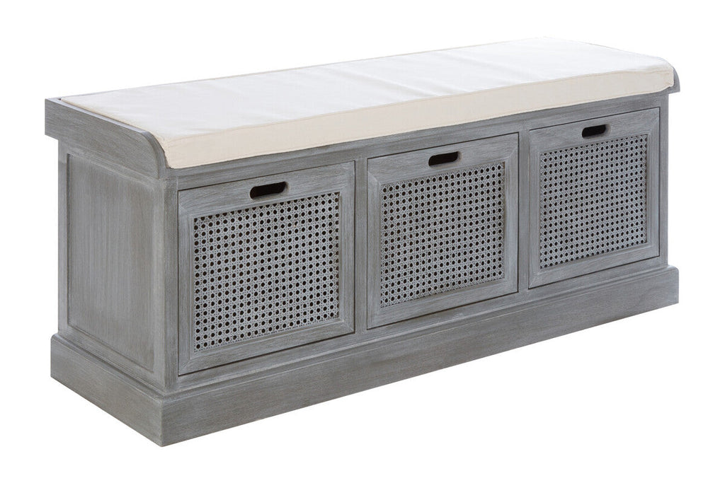 Heritage Grey Wood Storage Bench with 3 Drawers
