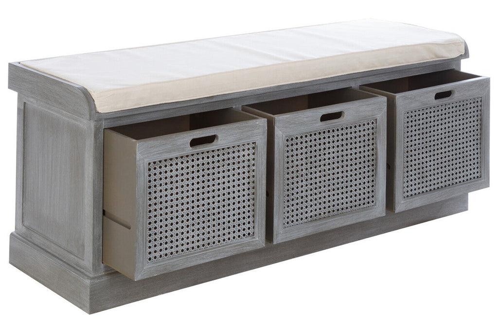 Heritage Grey Wood Storage Bench with 3 Drawers