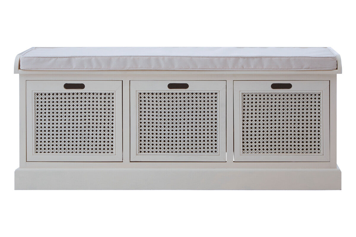 Heritage White Three Drawer Storage Bench with Cushion