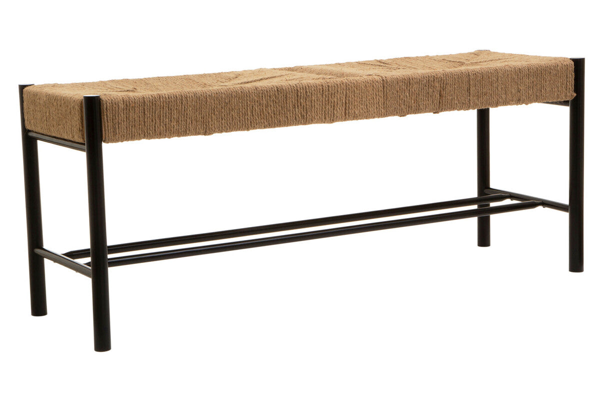 Bandar Large Natural Rope Black Beechwood Bench with Handwoven Seat