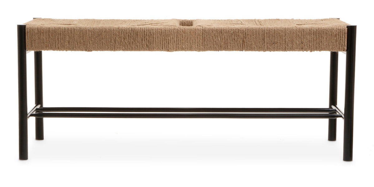 Bandar Large Natural Rope Black Beechwood Bench with Handwoven Seat