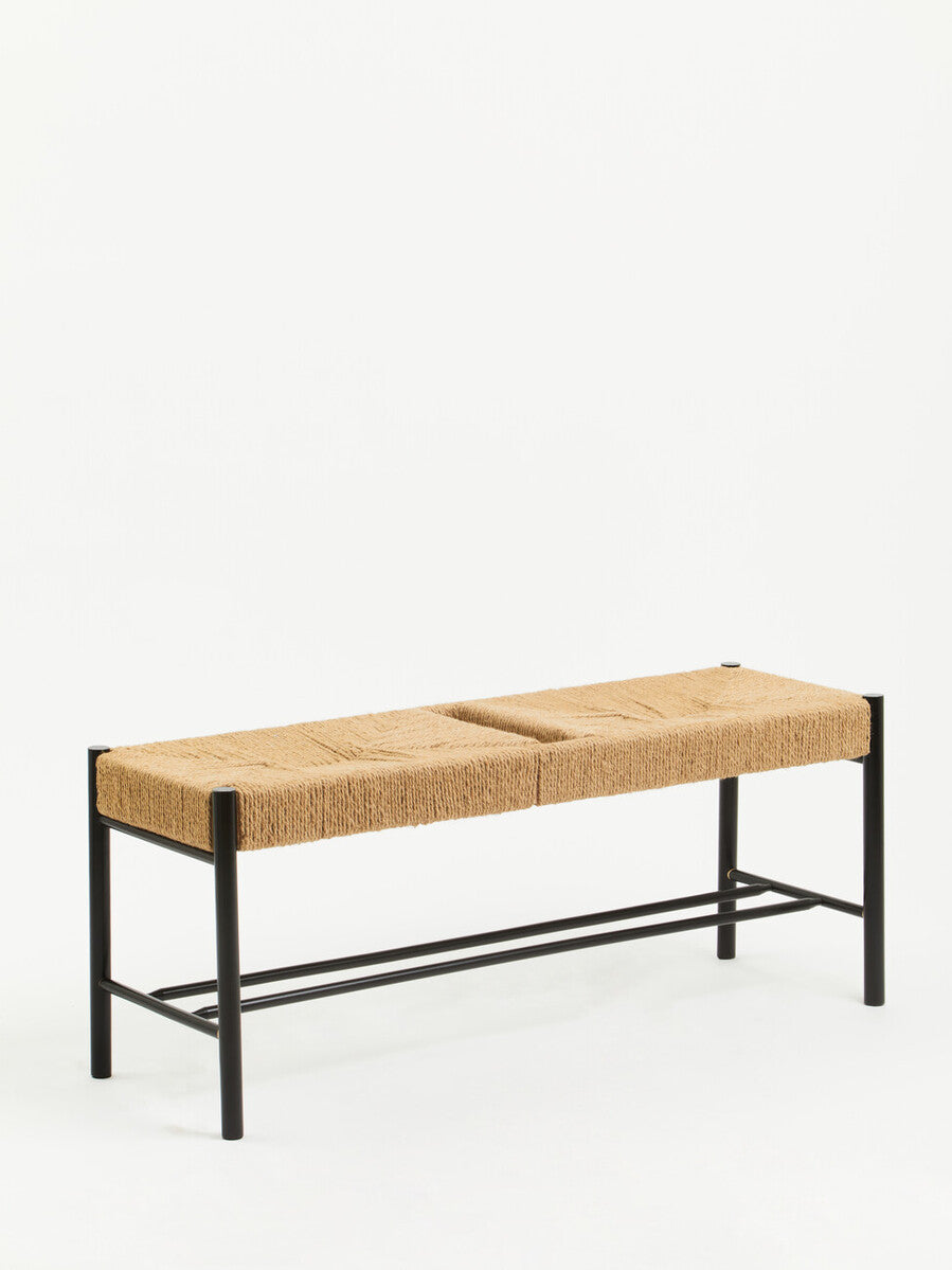 Bandar Large Natural Rope Black Beechwood Bench with Handwoven Seat