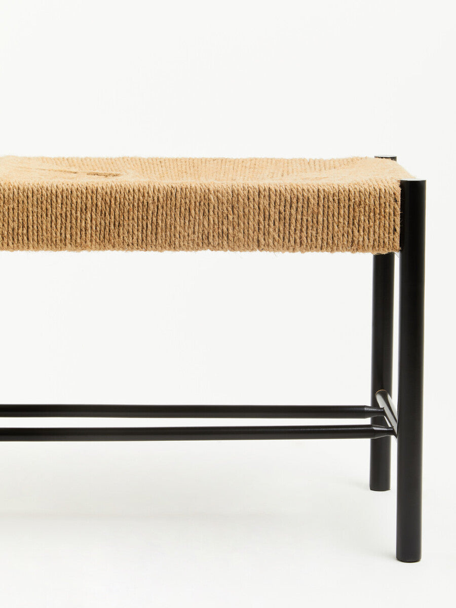 Bandar Large Natural Rope Black Beechwood Bench with Handwoven Seat
