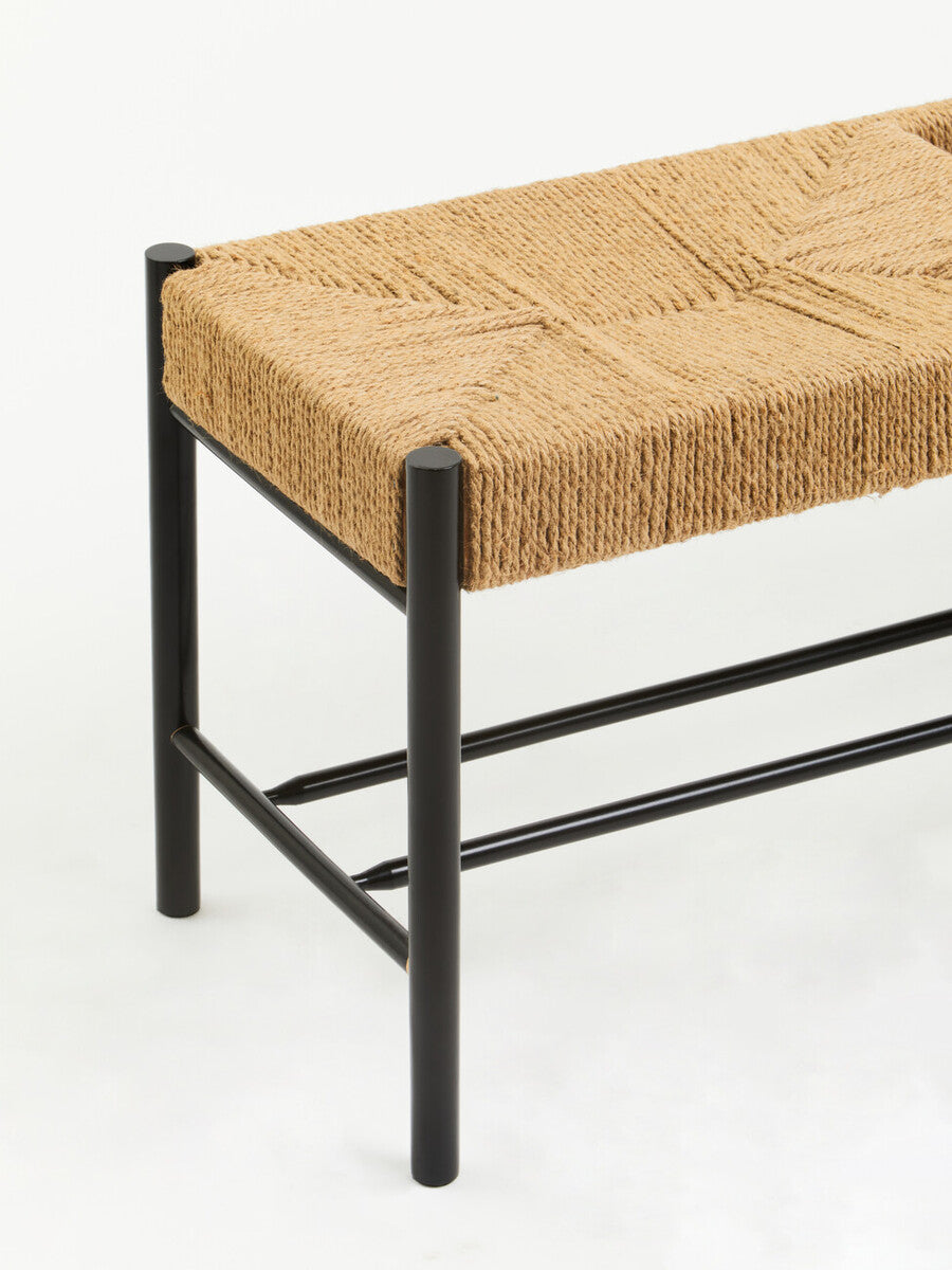 Bandar Large Natural Rope Black Beechwood Bench with Handwoven Seat
