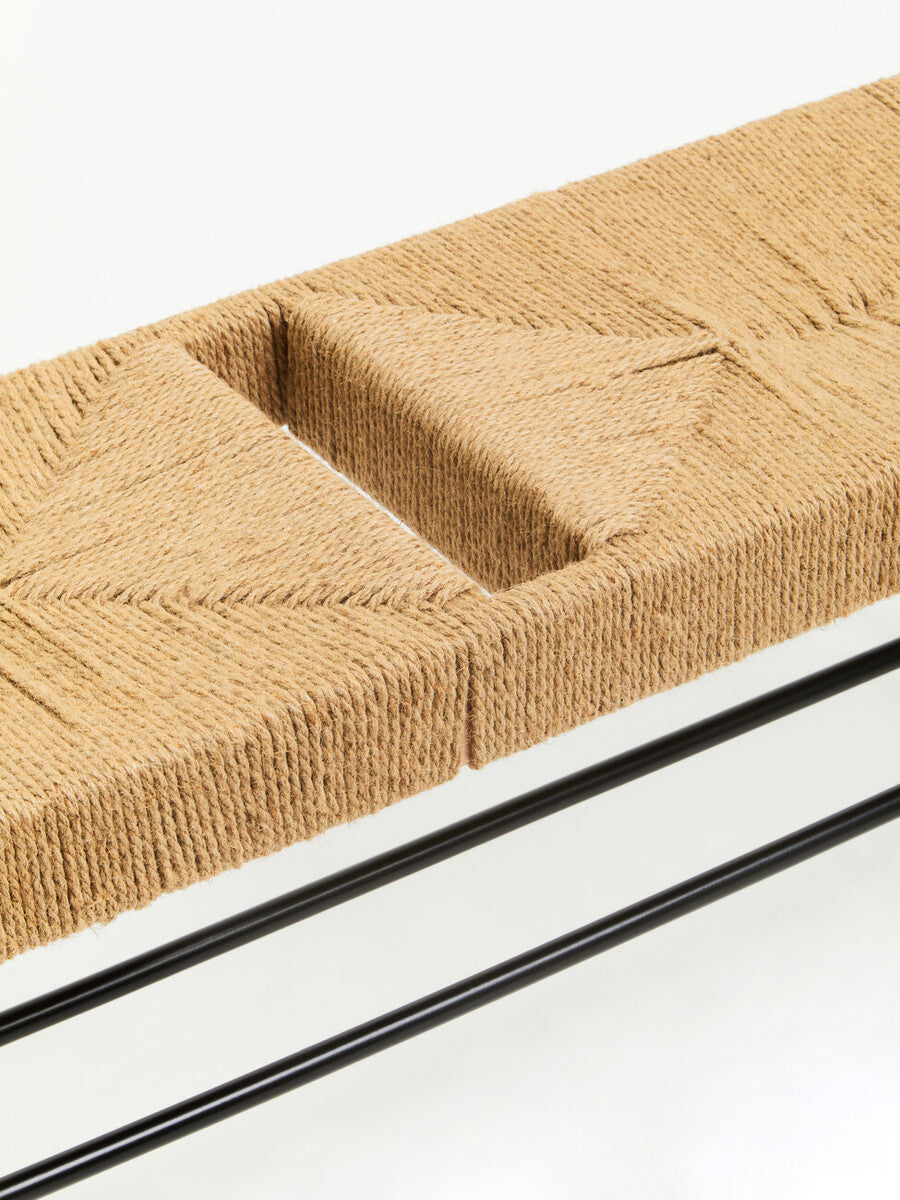 Bandar Large Natural Rope Black Beechwood Bench with Handwoven Seat