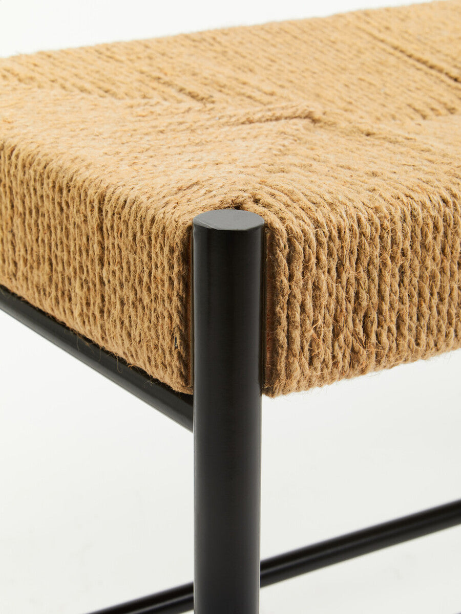 Bandar Large Natural Rope Black Beechwood Bench with Handwoven Seat