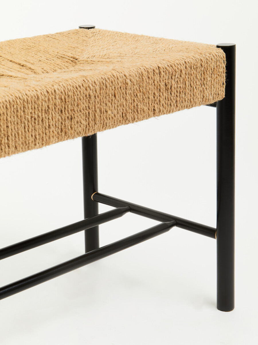 Bandar Large Natural Rope Black Beechwood Bench with Handwoven Seat