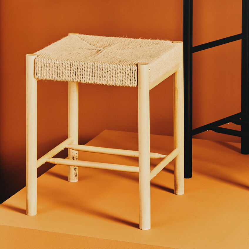 Bandar Natural Rope Beechwood Stool with Handwoven Seat