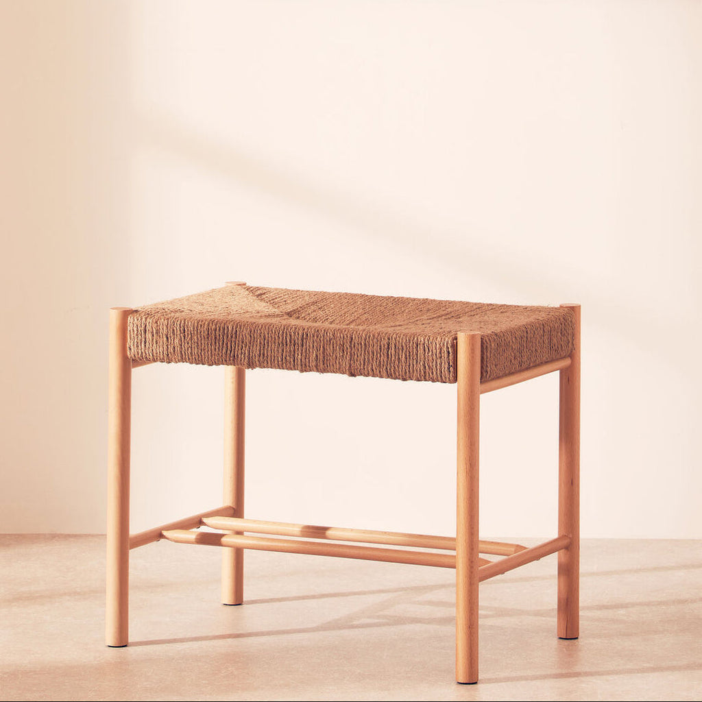 Bandar Small Natural Rope Beechwood Bench with Handwoven Seat