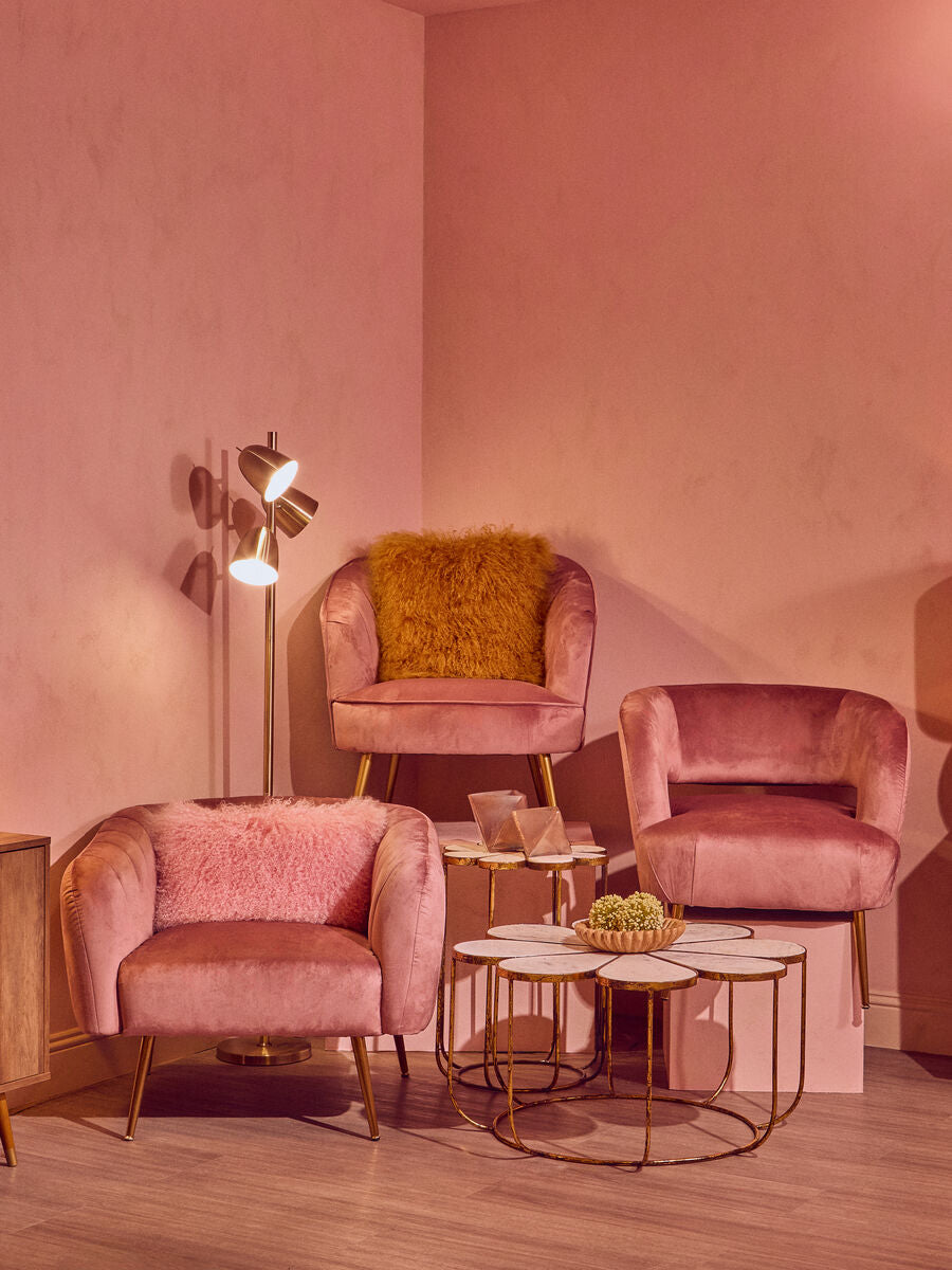 Yolanda Pink Velvet Chair with Curved Back