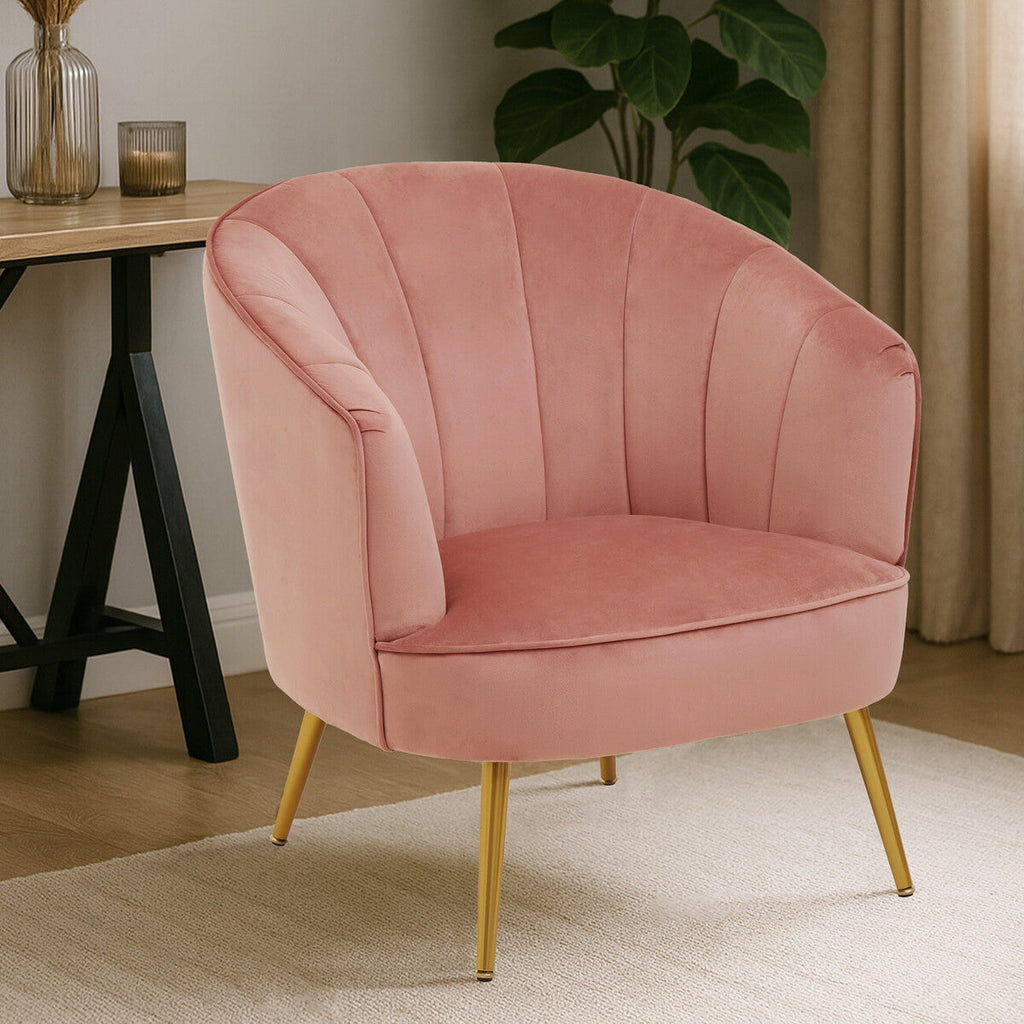 Yolanda Pink Velvet Chair with Curved Back