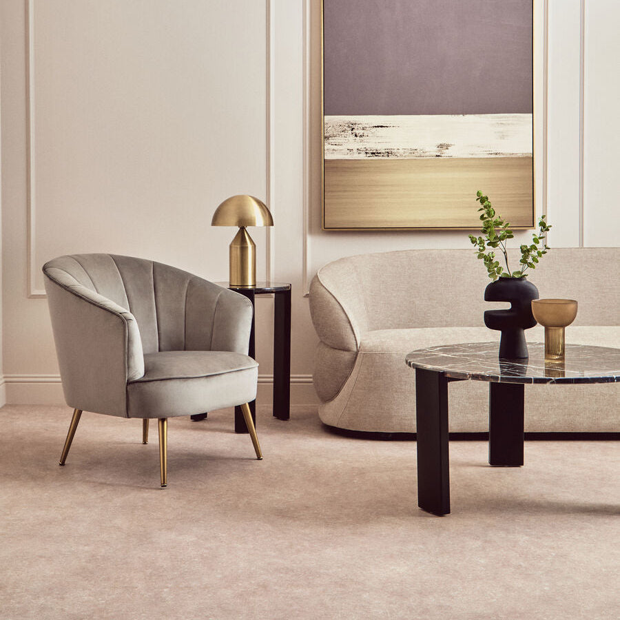 Yolanda Grey Velvet Chair with Curved Back