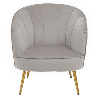 Yolanda Grey Velvet Chair with Curved Back