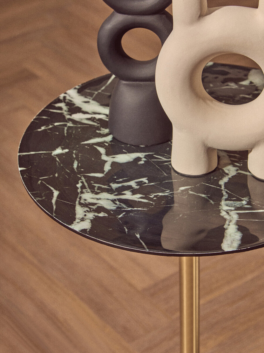 Black Marble Effect Top Side Table with Luxe Gold Metal Base, Avola