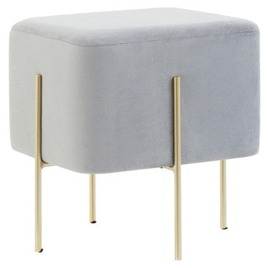 Hayes Square Grey Velvet Stool with Gold Finish Legs