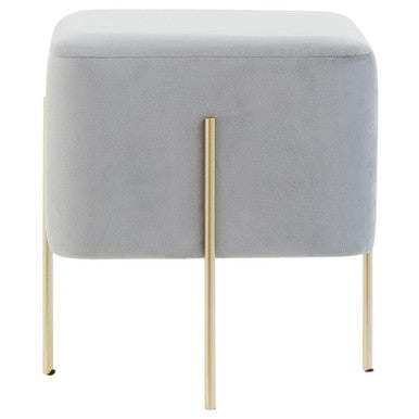 Hayes Square Grey Velvet Stool with Gold Finish Legs
