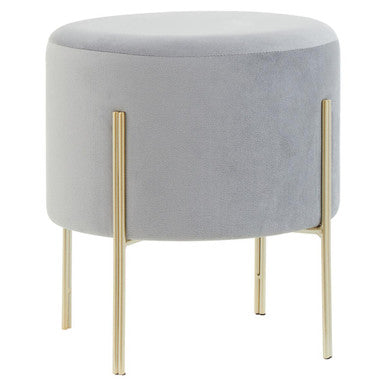 Hayes Round Grey Velvet Stool with Gold Finish Legs