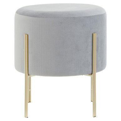 Hayes Round Grey Velvet Stool with Gold Finish Legs