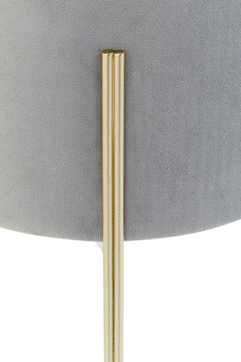 Hayes Round Grey Velvet Stool with Gold Finish Legs