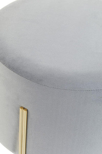 Hayes Round Grey Velvet Stool with Gold Finish Legs
