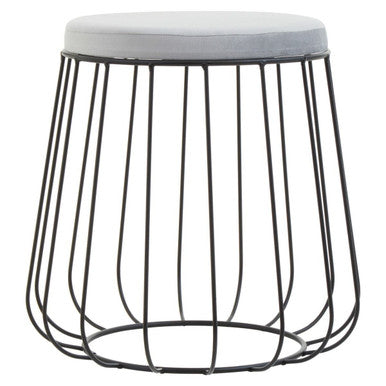 Hayes Grey Velvet Stool with Black Metal Cage Base