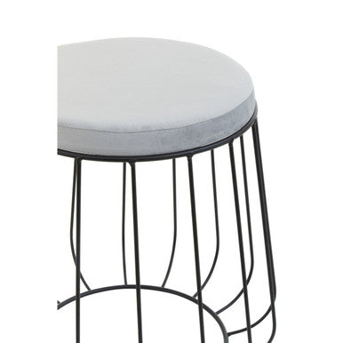 Hayes Grey Velvet Stool with Black Metal Cage Base