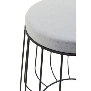 Hayes Grey Velvet Stool with Black Metal Cage Base