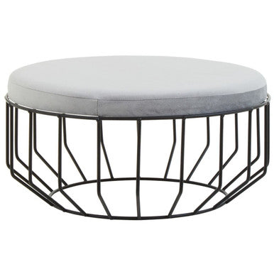 Hayes Grey Velvet Footstool with Bird Cage Design