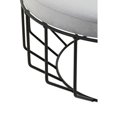 Hayes Round Grey Velvet and Black Metal Large Footstool
