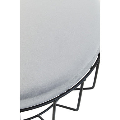Hayes Grey Velvet Footstool with Bird Cage Design