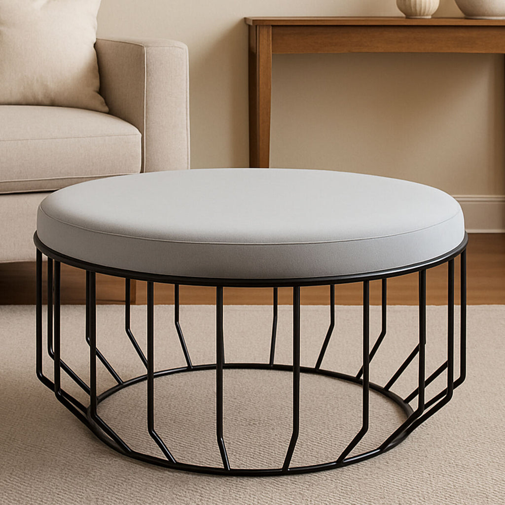 Hayes Grey Velvet Footstool with Bird Cage Design