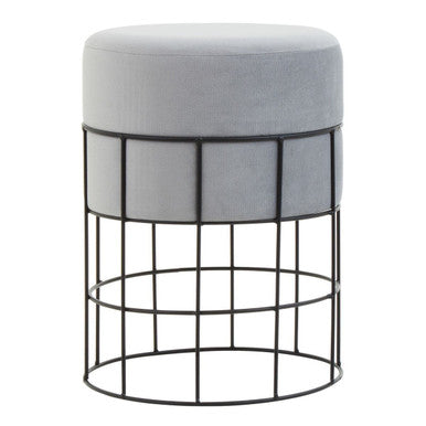 Hayes Grey Velvet Stool with Metal Cage Frame