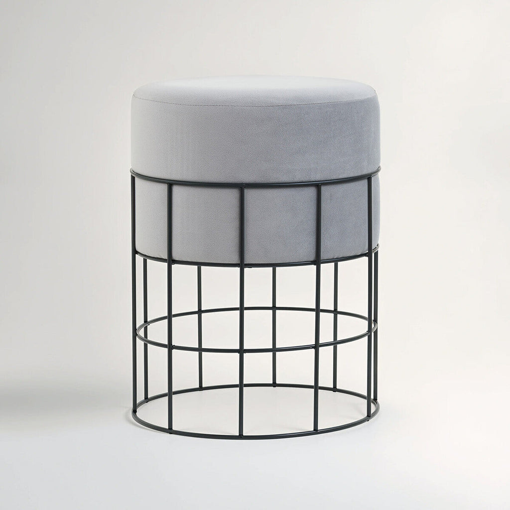 Hayes Grey Velvet Stool with Metal Cage Frame