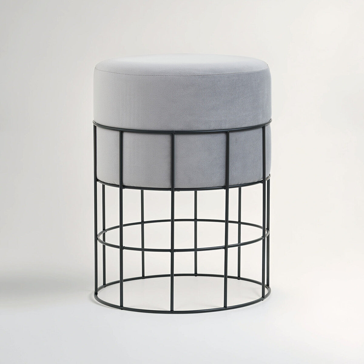 Hayes Grey Velvet Stool with Metal Cage Frame