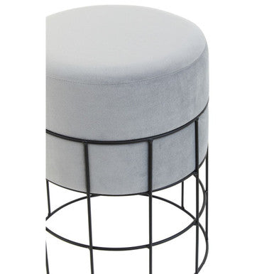Hayes Grey Velvet Stool with Metal Cage Frame
