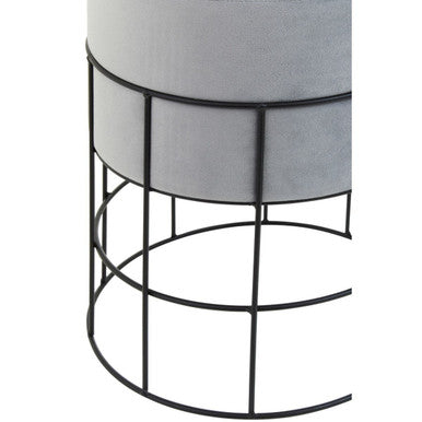 Hayes Grey Velvet Stool with Metal Cage Frame