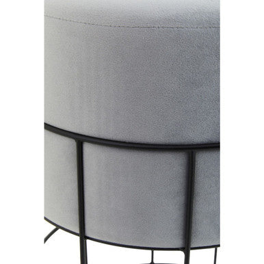 Hayes Grey Velvet Stool with Metal Cage Frame