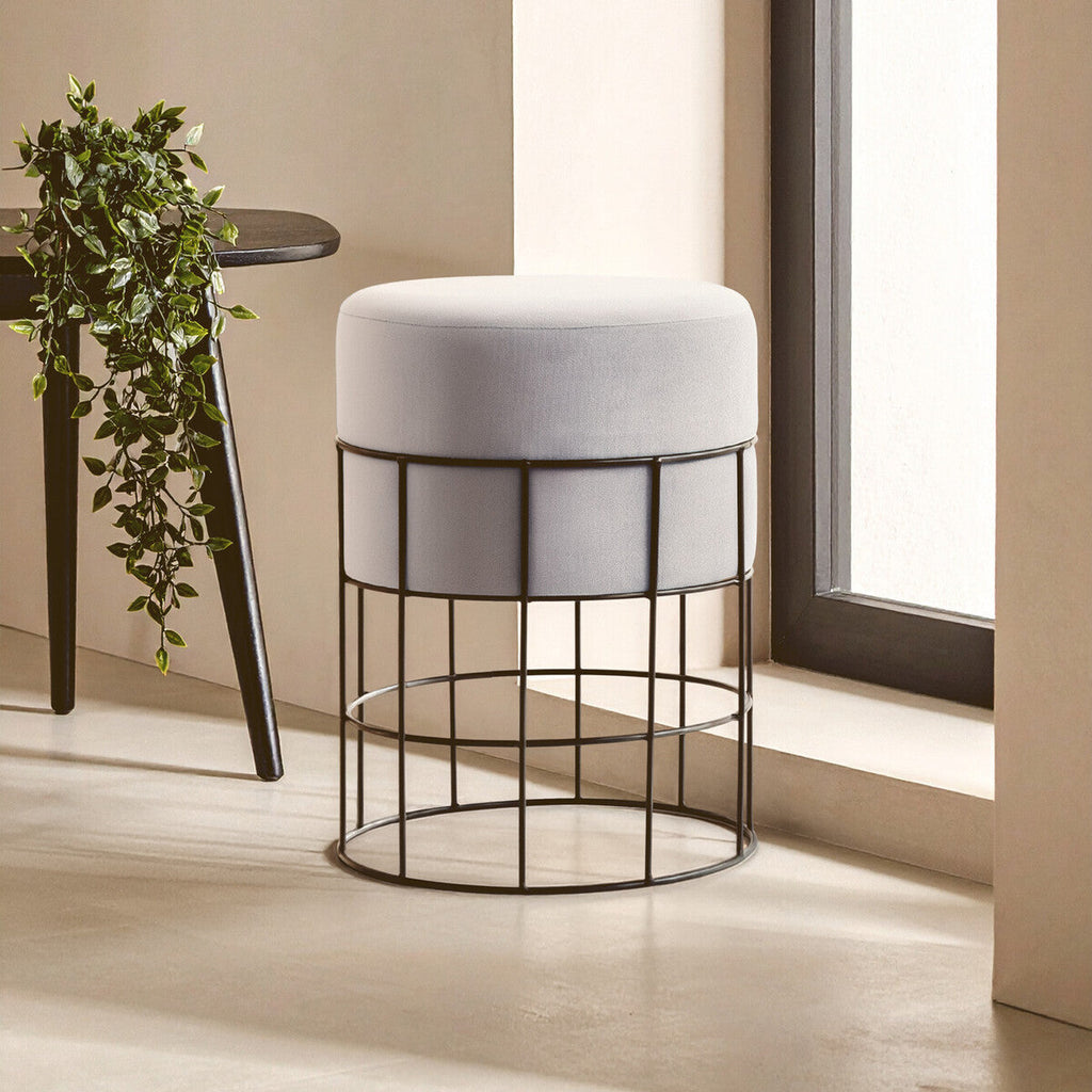 Hayes Grey Velvet Stool with Metal Cage Frame