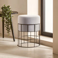 Hayes Grey Velvet Stool with Metal Cage Frame