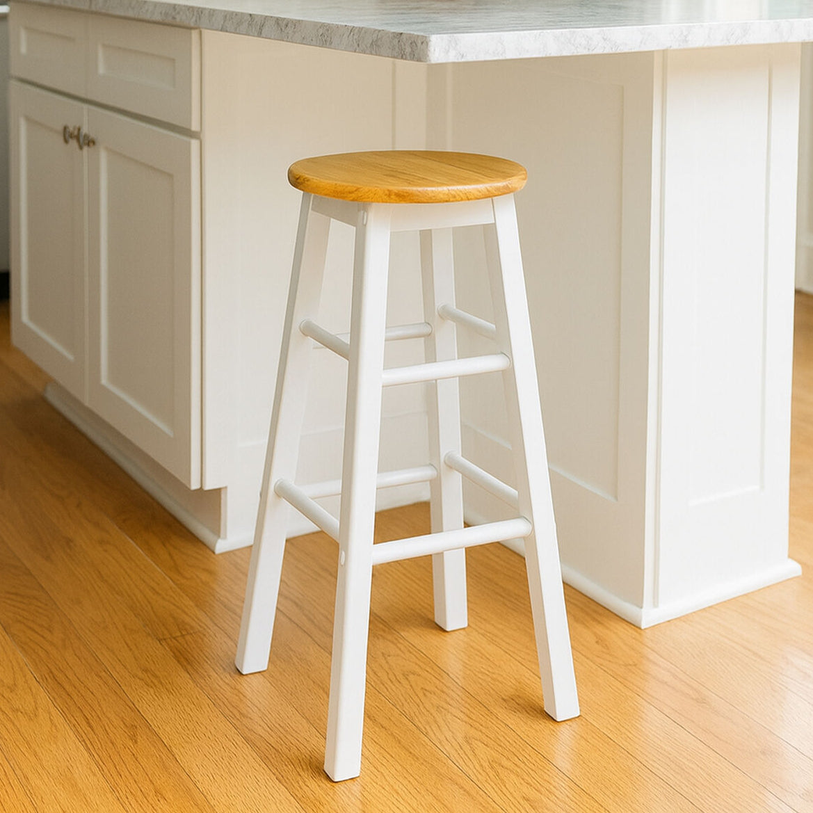 Chester White and Natural Wood Kitchen or Bar Stool with Footrest