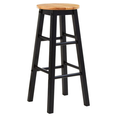 Chester Black and Natural Wood Kitchen or Bar Stool with Footrest