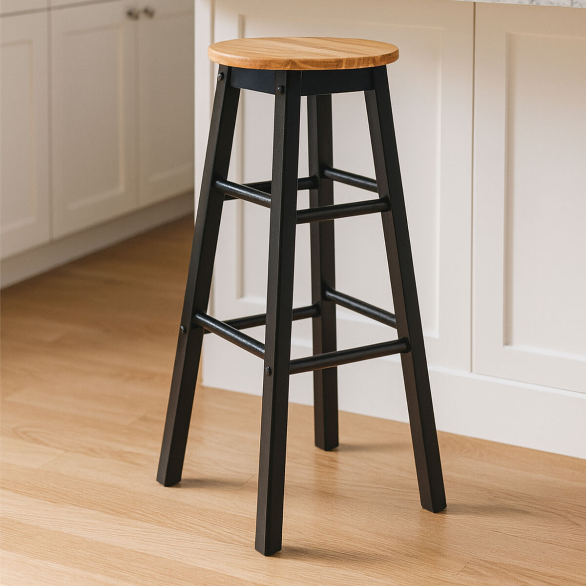 Chester Black and Natural Wood Kitchen or Bar Stool with Footrest