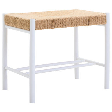 Bandar Small Natural Rope White Beechwood Bench with Handwoven Seat