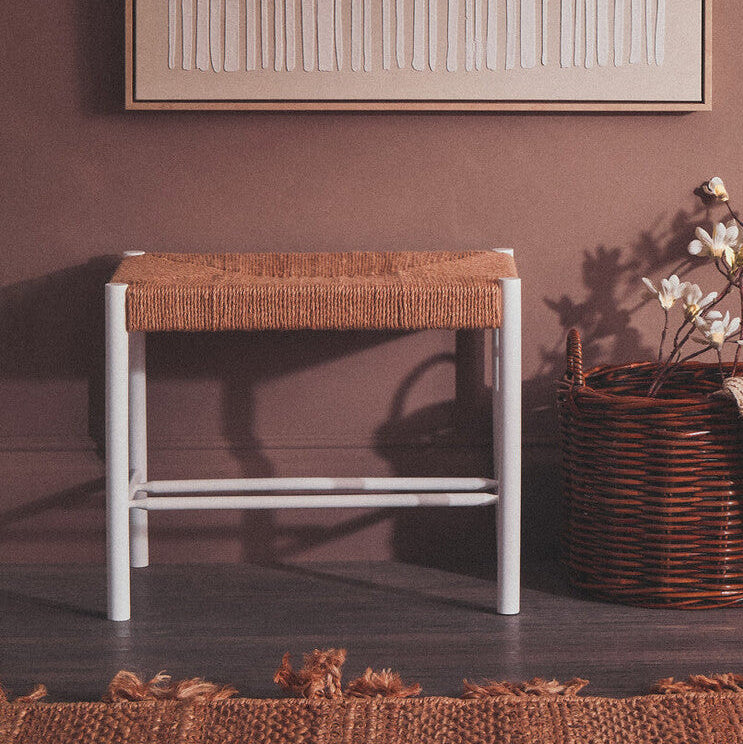 Bandar Small Natural Rope and White Wood Bench