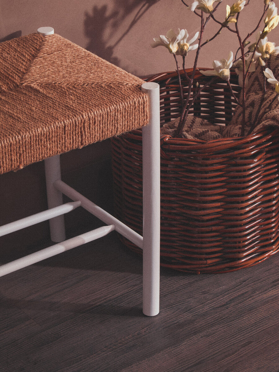 Bandar Small Natural Rope White Beechwood Bench with Handwoven Seat