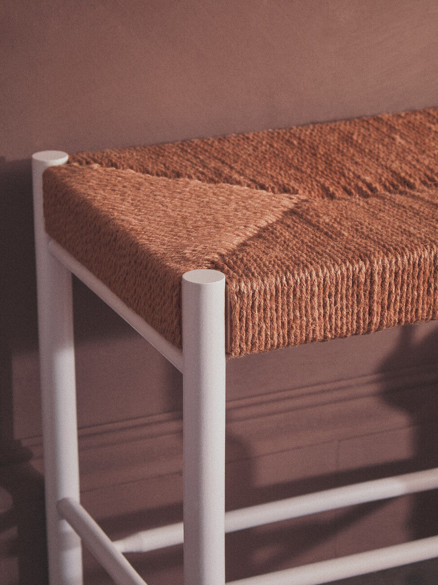 Bandar Small Natural Rope White Beechwood Bench with Handwoven Seat