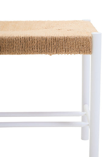 Bandar Small Natural Rope White Beechwood Bench with Handwoven Seat