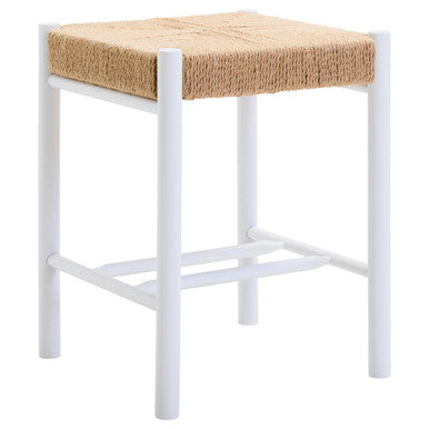 Bandar Natural Rope White Beechwood Stool with Handwoven Seat